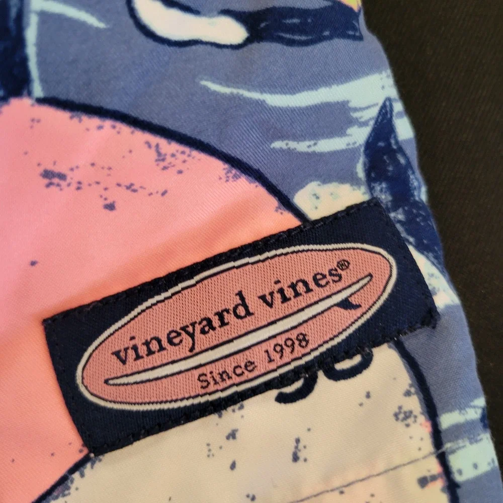 Vineyard Vines Mens Sailboat Print Swim Trunks Blue Pink Medium Board Shorts